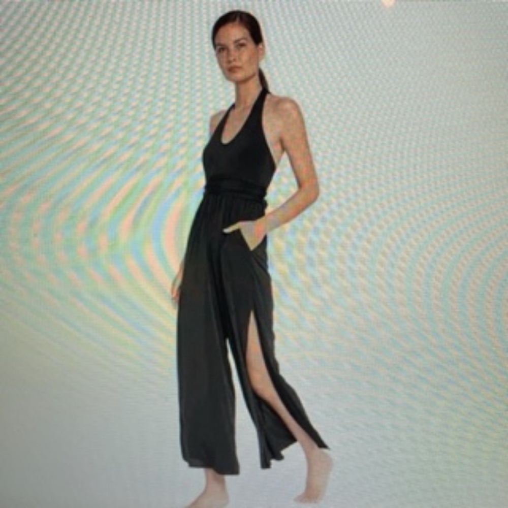 Robin Piccone Ava Wrap Halter Jumpsuit in Black Slit Leg size M